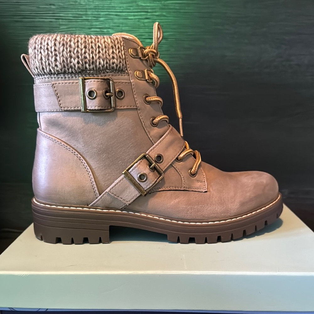 Cliffs by WHITE MOUNTAIN Tan Combat Moto Boots with Knit Cuff